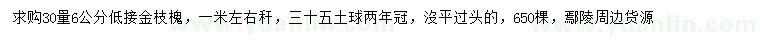 求購30量6公分低接金枝槐