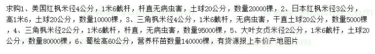 求購(gòu)美國(guó)紅楓、日本紅楓、三角楓等