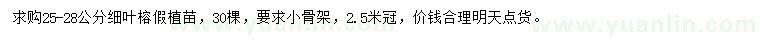 求購25-28公分細葉榕
