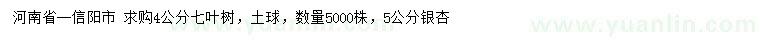 求購4公分七葉樹、5公分銀杏