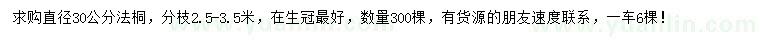 求購直徑30公分法桐