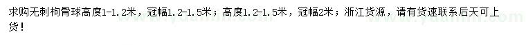 求購高1-1.2米、1.2-1.5米無刺枸骨球