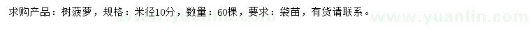求購米徑10公分樹菠蘿