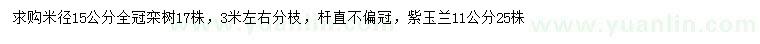 求購米徑15公分欒樹、11公分紫玉蘭