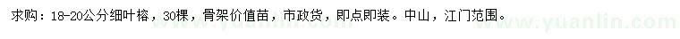 求購18-20公分細葉榕