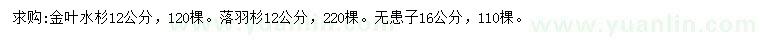 求購金葉水杉、落羽杉、無患子