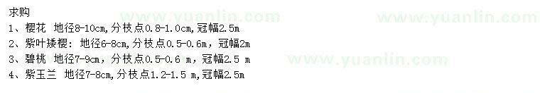 求購(gòu)櫻花、紫葉矮櫻、碧桃等
