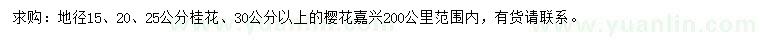 求購15、20、25公分桂花、30公分以上櫻花