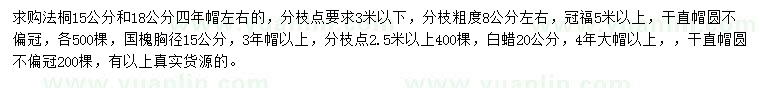 求購15、18公分法桐、胸徑15公分國槐
