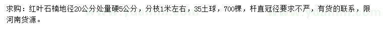 求購(gòu)地徑20量硬5公分紅葉石楠