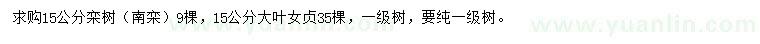 求購(gòu)15公分欒樹、大葉女貞