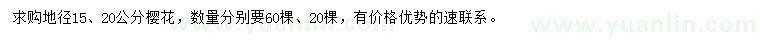 求購地徑15、20公分櫻花
