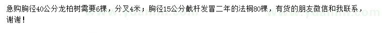 求購胸徑40公分龍柏、胸徑15公分法桐