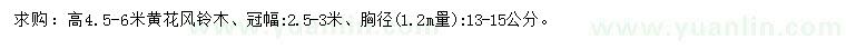 求購(gòu)高4.5-6米黃花風(fēng)鈴木