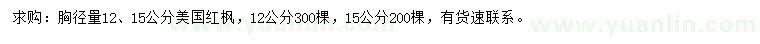 求購胸徑12、15公分美國紅楓