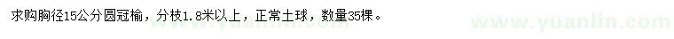 求購(gòu)胸徑15公分圓冠榆