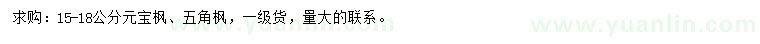 求購15-18公分元寶楓、五角楓