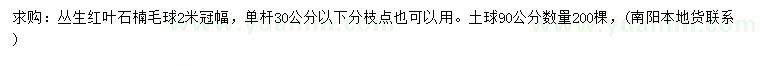 求購(gòu)冠幅2米叢生紅葉石楠毛球