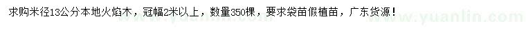求購米徑13公分本地火焰木