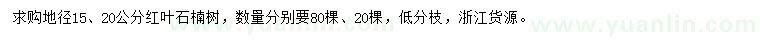 求購地徑15、20公分紅葉石楠樹