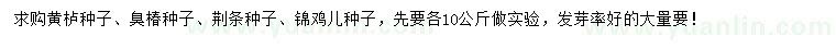 求購黃櫨種子、臭椿種子、荊條種子等