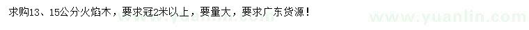 求購13、15公分火焰木