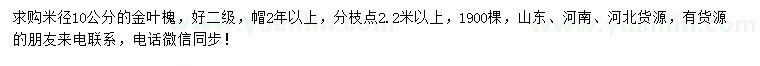求購(gòu)米徑10公分金葉槐