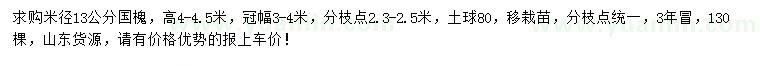 求購(gòu)米徑13公分國(guó)槐