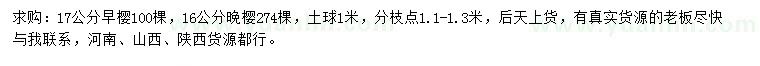 求購17公分早櫻、16公分晚櫻
