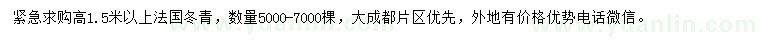 求購高1.5米以上法國冬青