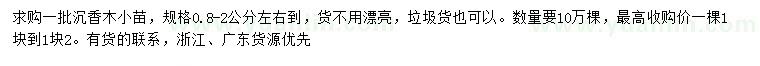 求購0.8-1.5公分左右沉香木
