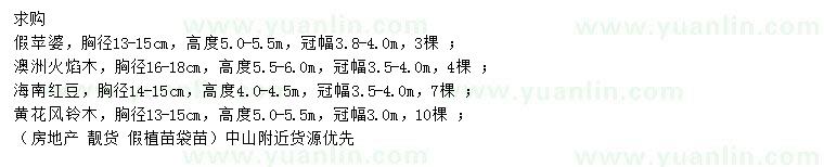 求購(gòu)假蘋(píng)婆、澳洲火焰木、海南紅豆等