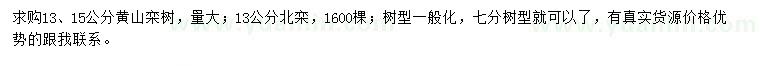 求購13、15公分黃山欒樹、13公分北欒