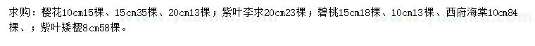 求購櫻花、紫葉李、碧桃等