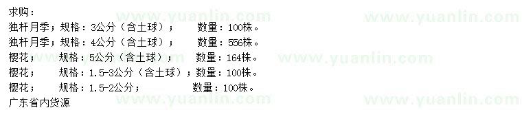 求購3、4公分獨(dú)桿月季、1.5-5公分櫻花