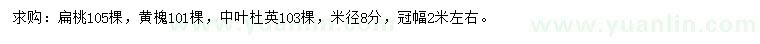 求購扁桃、黃槐、中葉杜英
