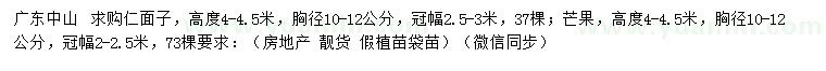 求購高4-4.5米仁面子、芒果