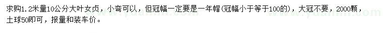 求購1.2米量10公分大葉女貞