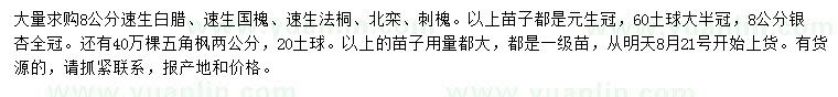 求購速生白臘、速生國(guó)槐、速生法桐等
