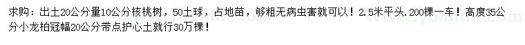 求購20量10公分核桃、高35公分小龍柏