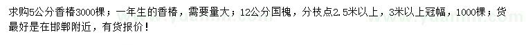 求購(gòu)5公分香椿、12公分國(guó)槐