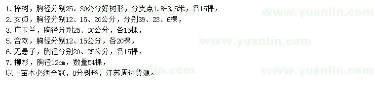 求購櫸樹、女貞、廣玉蘭等