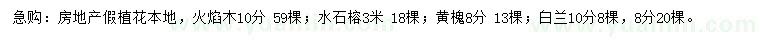 求購火焰木、水石榕、黃槐等