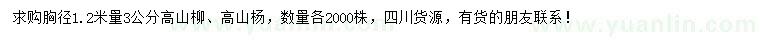 求購胸徑1.2米量3公分高山柳、高山楊