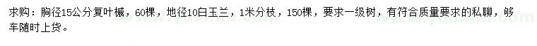 求購(gòu)胸徑15公分復(fù)葉槭、地徑10公分白玉蘭