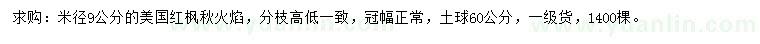 求購(gòu)米徑9公分美國(guó)紅楓