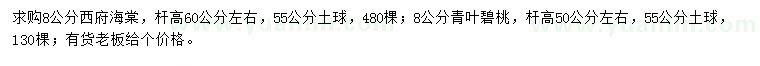 求購(gòu)8公分西府海棠、青葉碧桃