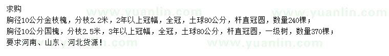 求購胸徑10公分金枝槐、胸徑10公分國槐