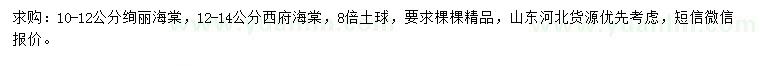 求購10-12公分絢麗海棠、12-14公分西府海棠