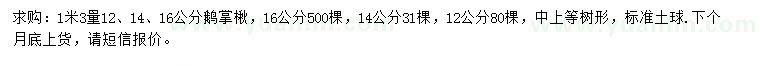 求購(gòu)1米3量12、14、16公分鵝掌楸